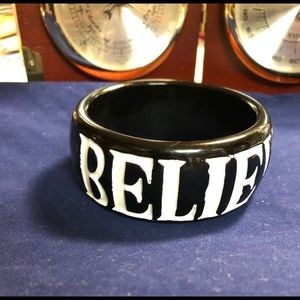 Black and White Bangle with BELIEVE Engraved